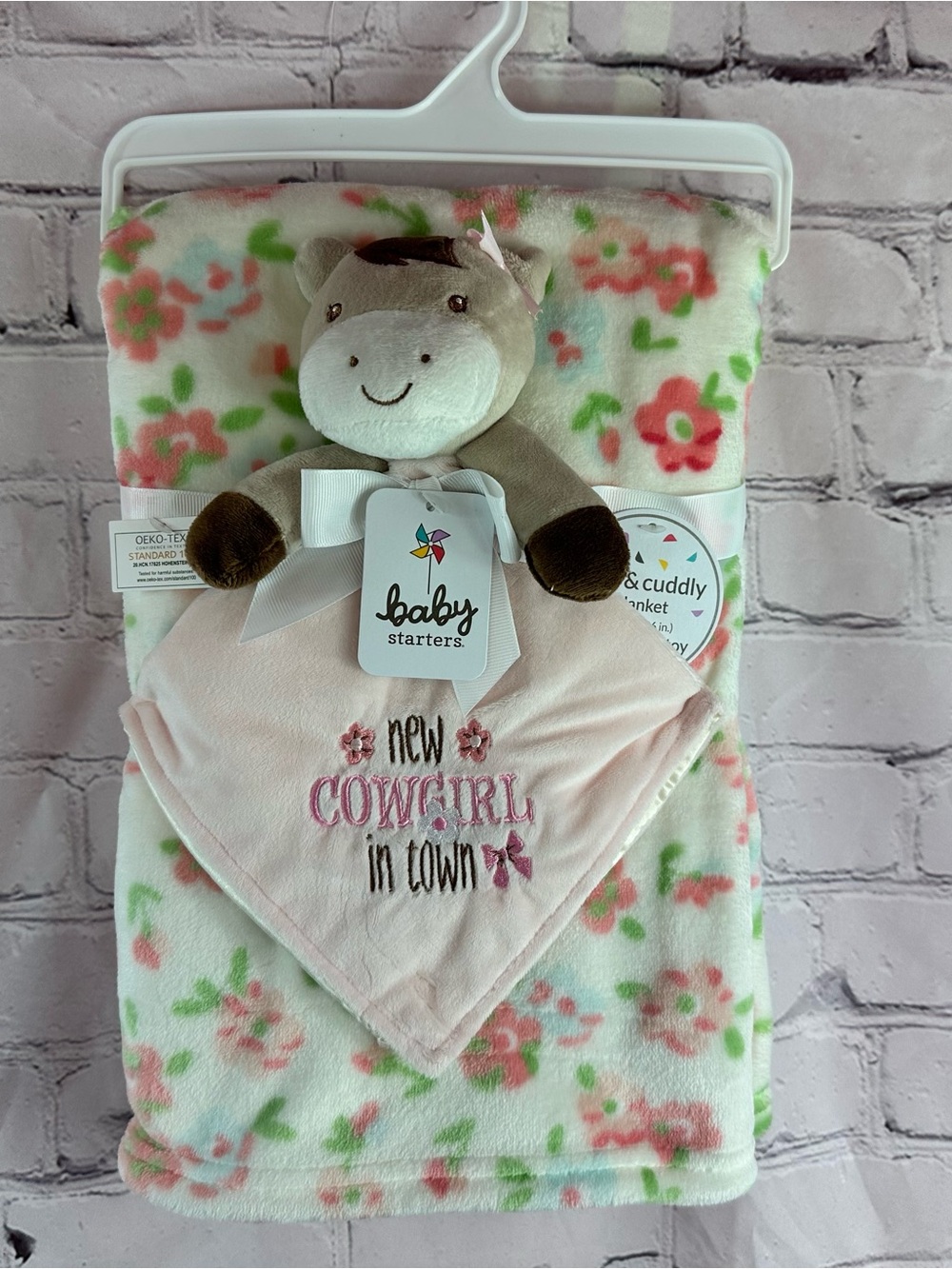 NWT Baby Starters Pink Floral Blanket Cowgirl Lovey coquette western cottage
